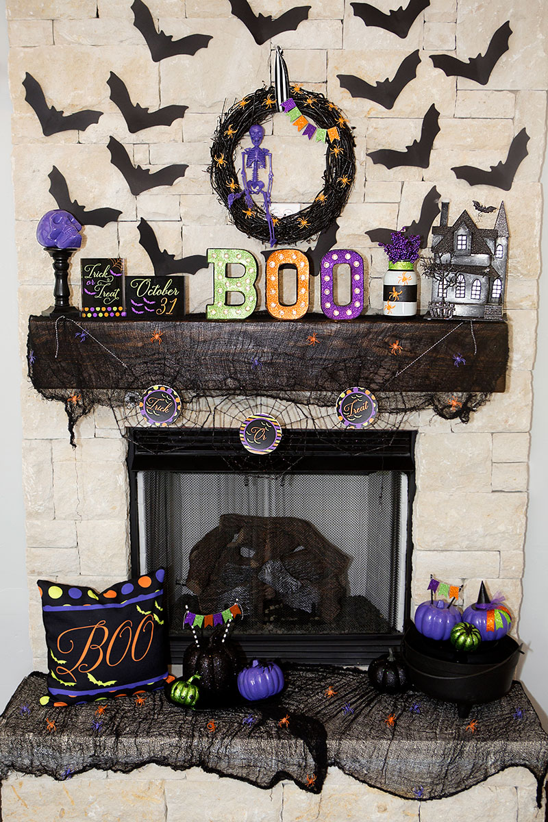 Colorful Halloween Mantel Decor