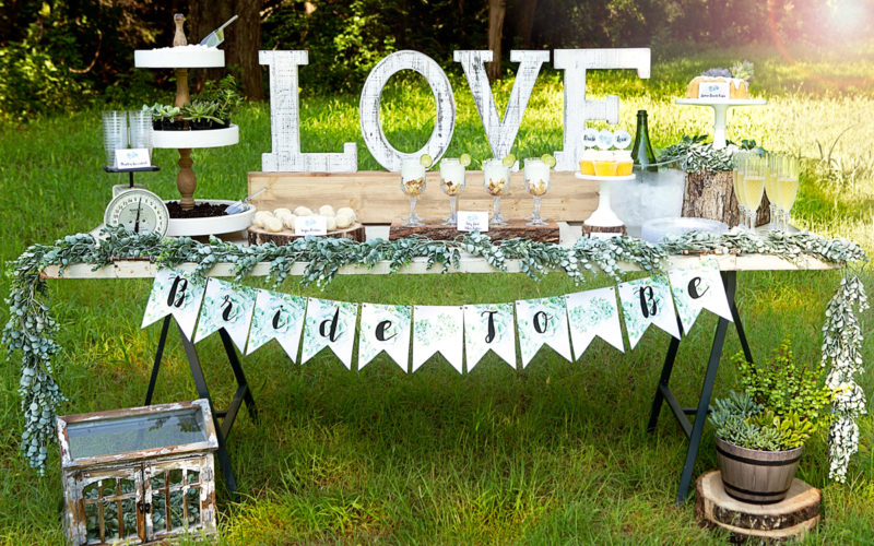 Succulent Wedding Shower - Let Your Love grow bridal shower - rustic door table with free printables and succulent wedding favor station.